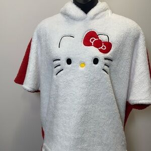 Hello Kitty Red White Sherpa Hooded Poncho Plush Fleece (One Size)